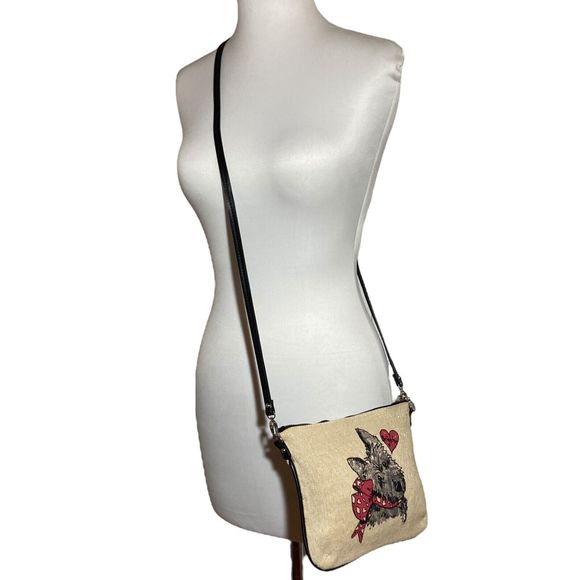 Brighton Beige Canvas Crossbody Bag Yorkie Scottie Purse Y2K Vintage Handbag - Picture 6 of 12